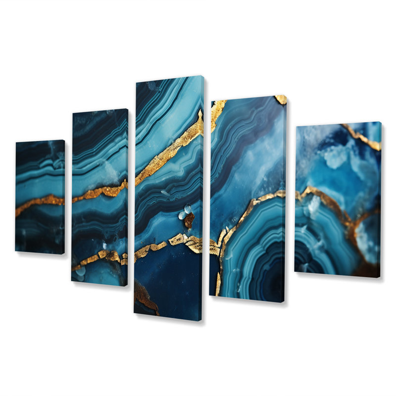 Novalee - Marbre, art mural sur toile, 5 pièces, H 32 po x l 60 po