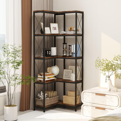 5 Tier Corner Bookshelf With Rgb Light, Wooden Storage Rack, Display Shelf Bookcase