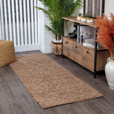 Dark Beige Modern Shaggy Rug, Plain Stain Resistant Easy to Clean Rug For Living Room, Dining Room, Bedroom, Kitchen