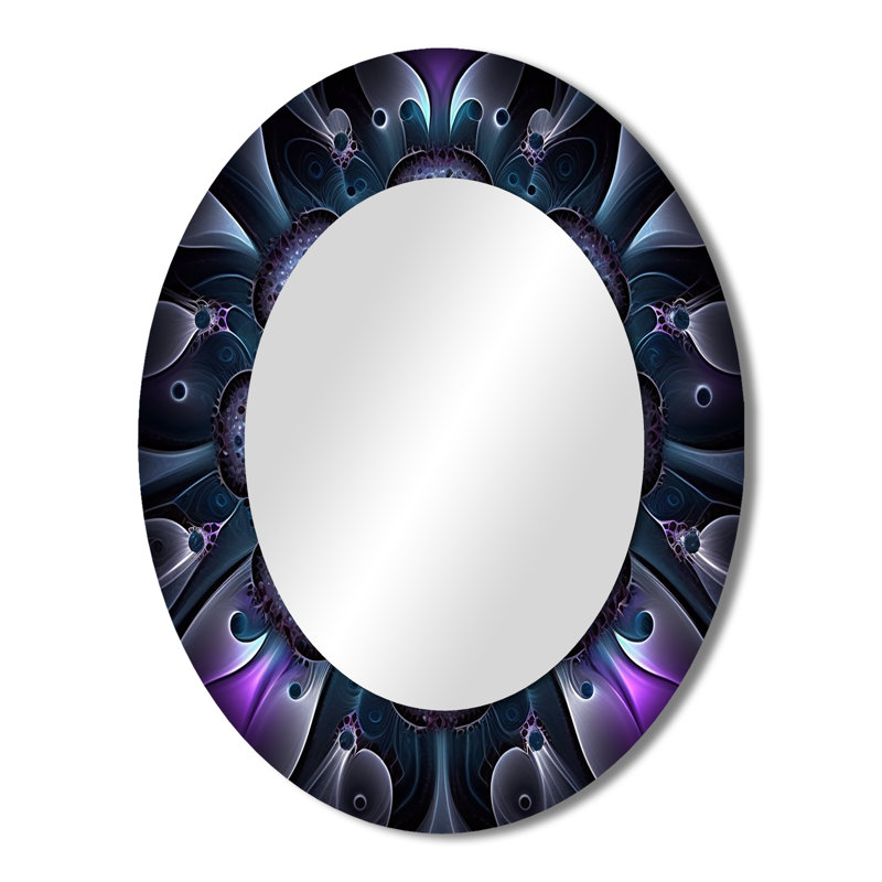 Celestial Mandala In Mysterious Purple & Blue I - Geometric Oval Decorative Mirror On Metal, 43" x 33"