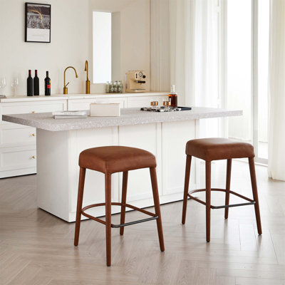 Tabouret de bar en similicuir sans dossier à hauteur de comptoir - siège rembourré confortable avec pieds et repose-pieds en métal robuste, sièges élégants pour îlot de cuisine, comptoir de pub et de salle à manger, 2 ensembles