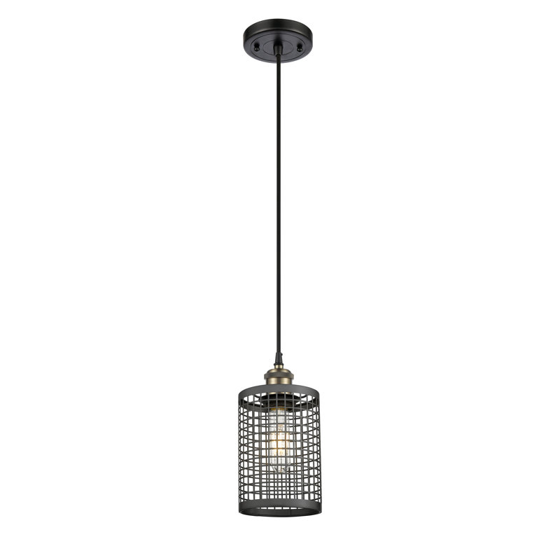 Luminaire suspendu à 1 lumière Argiro, Laiton antique noir, Noir mat