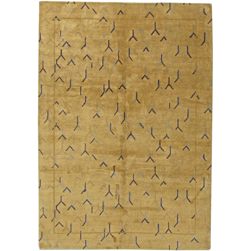 Tapis jaune / bleu marine 7 pi 7 po x 11 pi 2 po Modern