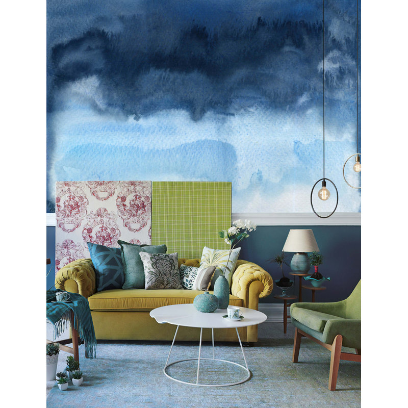 Papier peint amovible art bleu foncé, blanc et bleu Art Design, L 35,04 po x l 55 po
