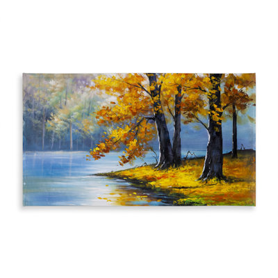 Two Trees by the Lake - Contemporary Blue Tablecloth | Decor