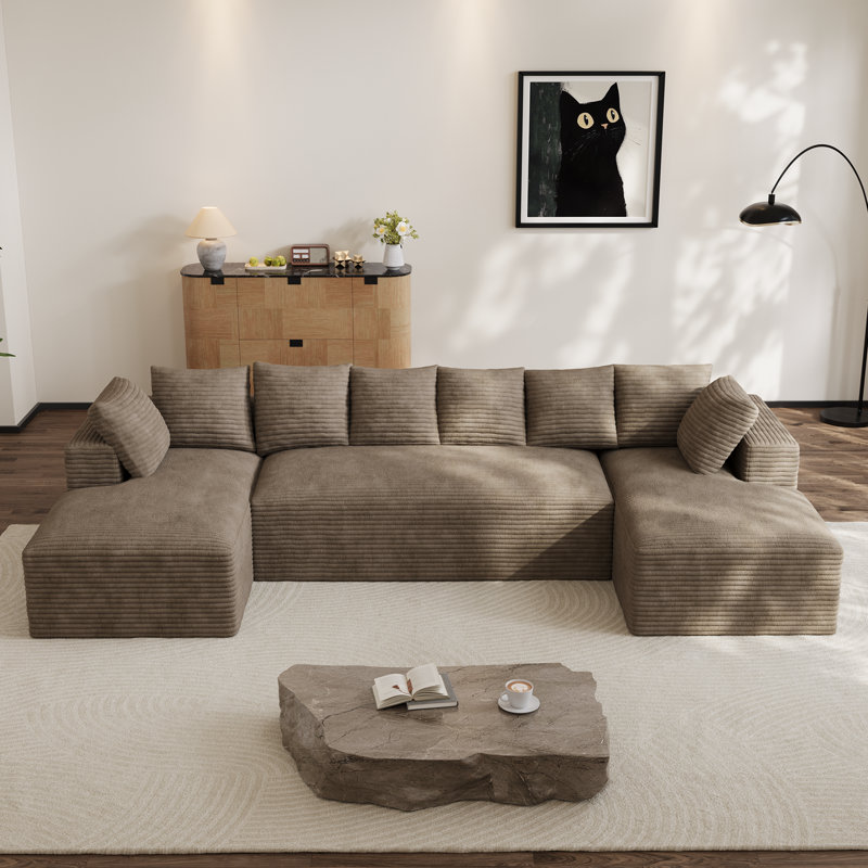 Canapé modulaire surdimensionné avec coussins Adame Boneless Compression, Velours côtelé brun, En form de U, Symétrique