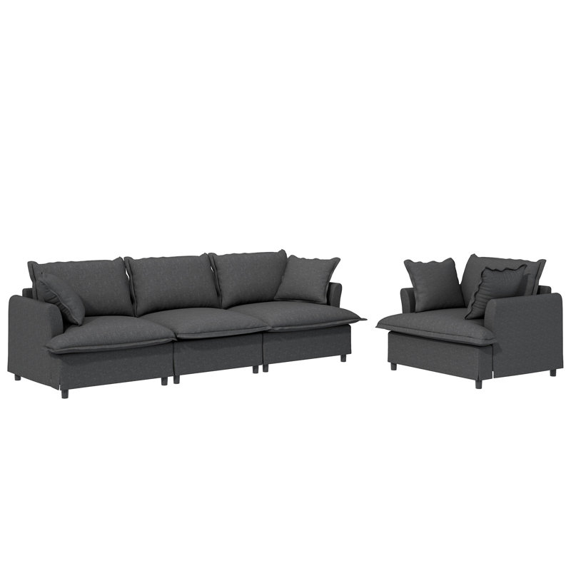 Ensemble de canapé de salon 2 pièces avec coussins décoratifs, Gris chenille