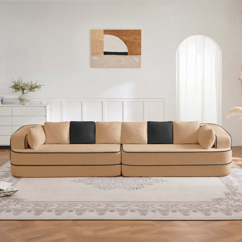 Teddy Fabric 4-Seat Modual Sofa,No Assembly, Camel