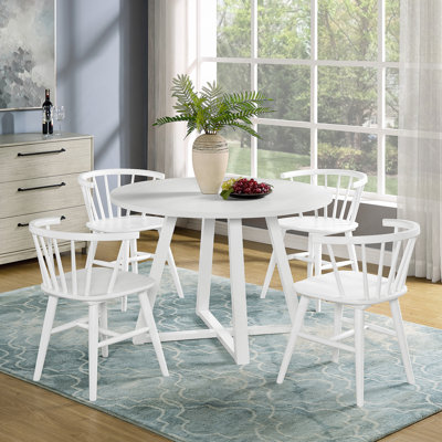 Ensemble de salle à manger 5 pièces Edo avec table à tréteaux et 4 chaises Windsor, idéal pour les réunions de famille et les repas confortables