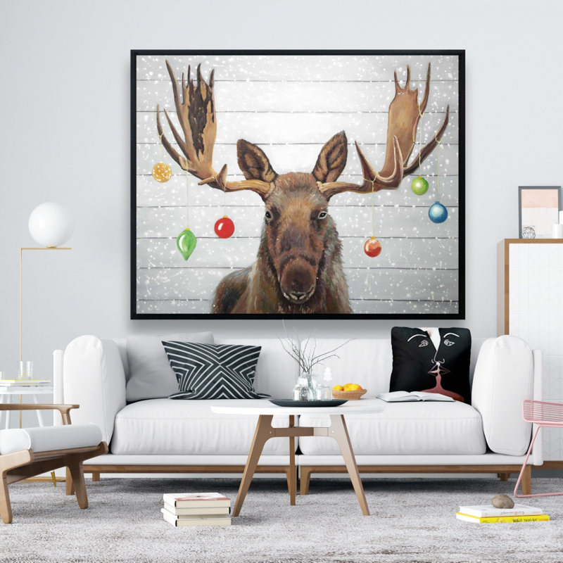 Moose Has Christmas Balls Print On Canvas
