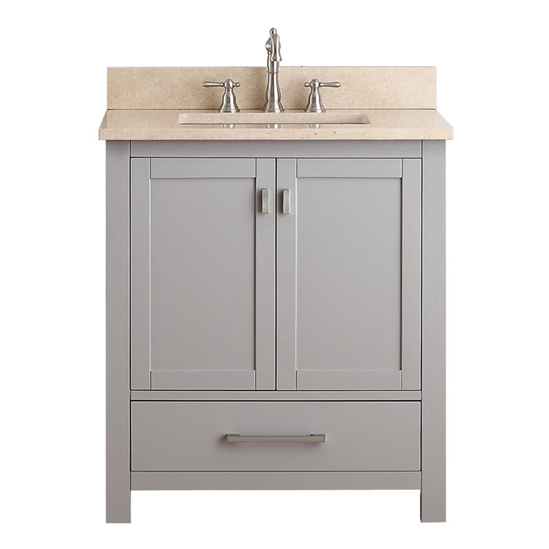 Modero 30" Single Bathroom Vanity with Top, Chilled Gray, Carrera White Marble, Brushed Nickel
