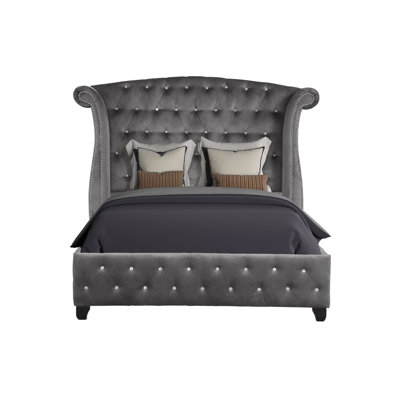 Sophia Modern Style Crystal Tufted Queen Bed Made With Wood In Gray (CA Inventory)