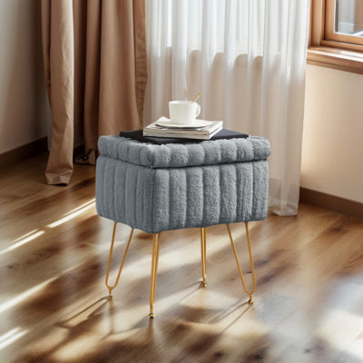 Vanity Stool With Hidden Storage – Faux Fur Adjustable Ottoman For Makeup, Entryway & Small Spaces by Mercer41