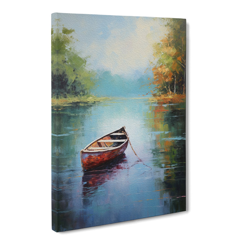 Boat On A Lake Action Painting - Art Prints - Wrapped Canvas, 50cm H x 35cm W x 3cm D