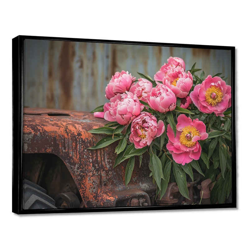 Décoration murale pivoines par le vieux tracteur III - pivoines, H 24 po x l 32 po, Noir