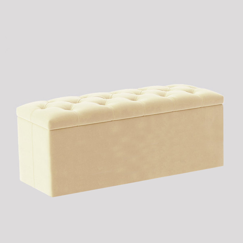  Luna Wide Chesterfield Velvet Rectangle Solid Color Standard Ottoman Box with Storage, Upholstered Deep Storage End of Bed Bench