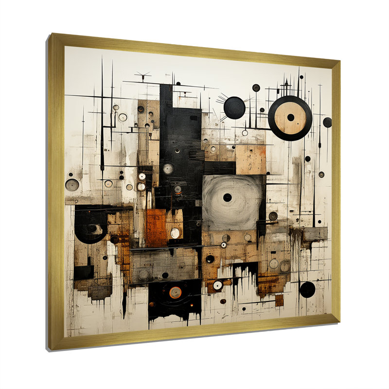 «Brown and Black Divine Simplicity», peinture abstraite encadrée, Cadre doré simple, H 30 po x l 30 po x P 1 po