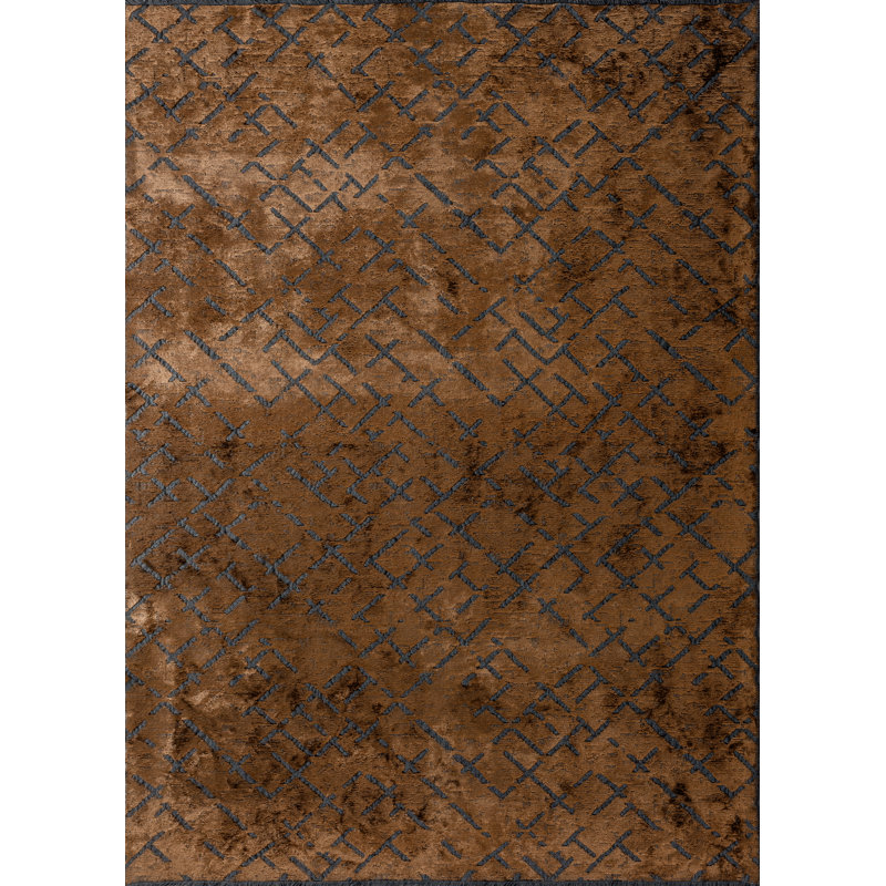 Brown/Black Abstract Luxury Area Rug, Rectangle 7'10" x 11'2"