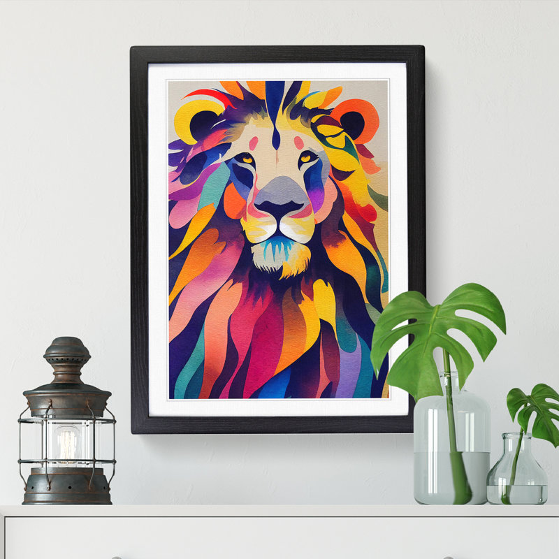 Watercolour Lion Vol.3 - Single Picture Frame Print, 34cm H x 25cm W x 2cm D, Black