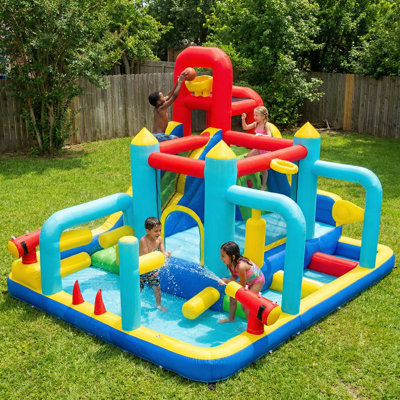 Large Inflatable Kids Water Slide Adventure Park With Water Cannons & Splash Pool