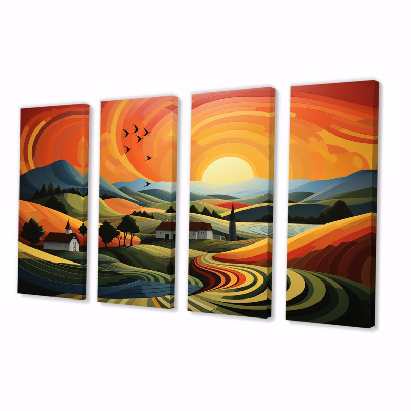 Ensemble de 4 décorations murales Minimalist Indiana Farm Countryside I - Granges, H 32 po x l 64 po