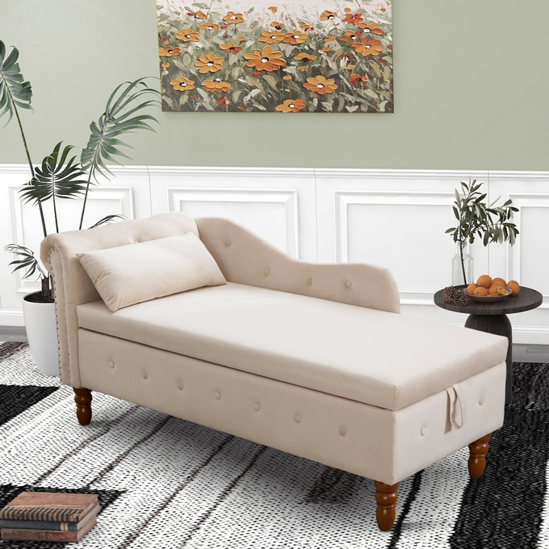 Chaise longue rembourrée Gloryvee, Velours beige