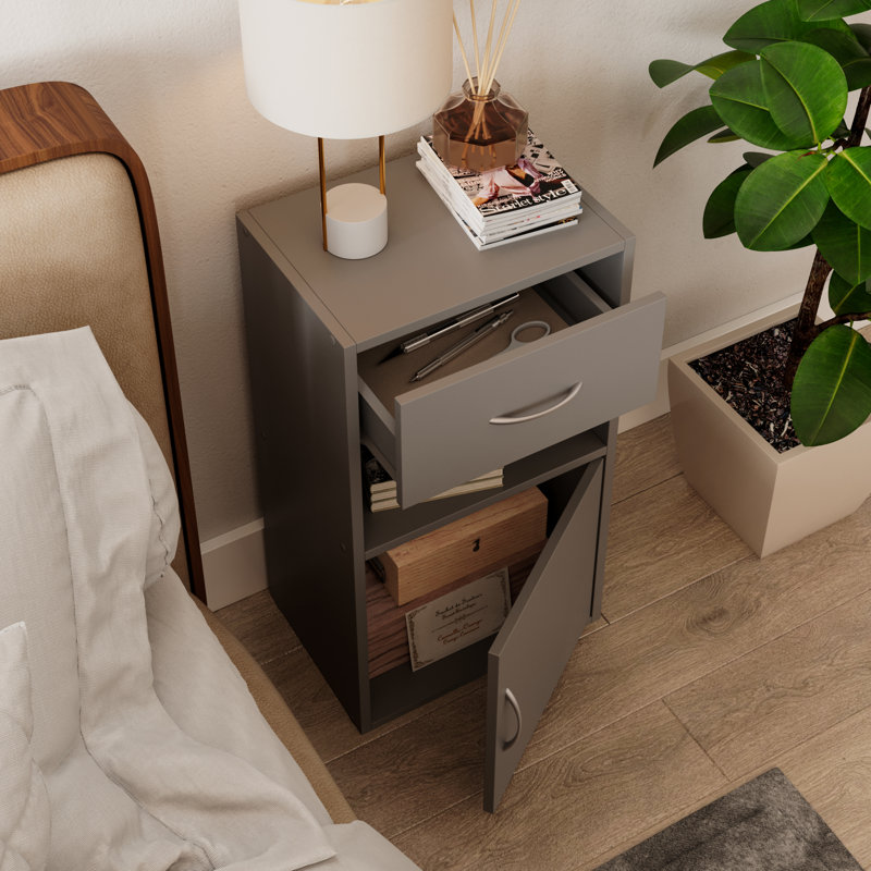 Baraa 30cm W Manufactured Wood Bedside Table, Grey, Individual