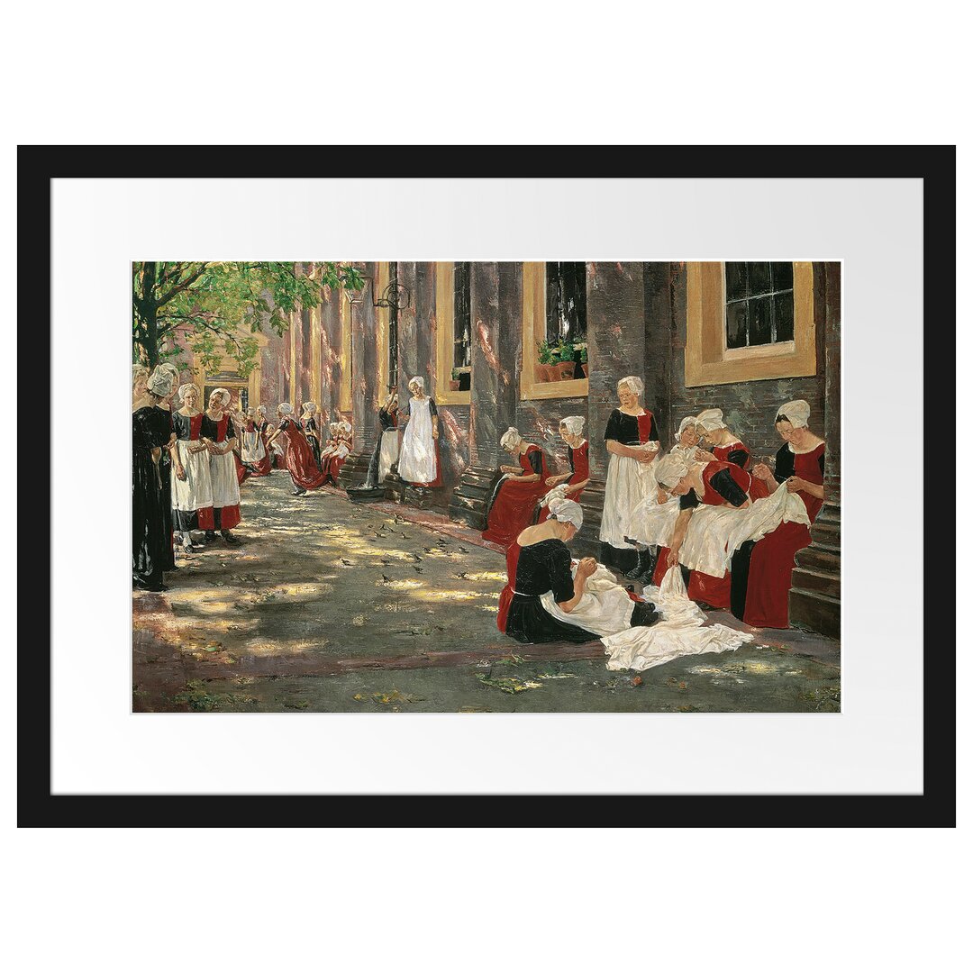 Gerahmtes Poster Free Period at the Amsterdam Orphanage von Max Liebermann