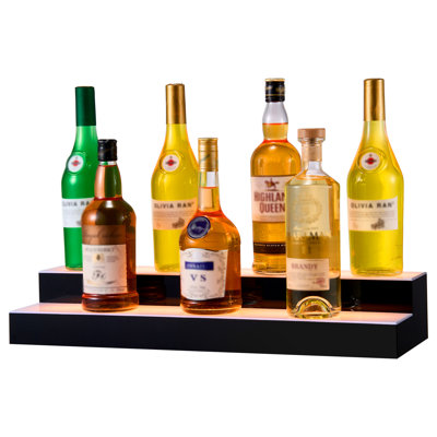 LED Lighted Liquor Bottle Display, 2 Tiers 24 inches, Supports USB, Acrylic Illuminated Home Bar Shelf Display with RF Remote & App Control, 9 Static Colors, Timing Mode, for 12-16 Bottles