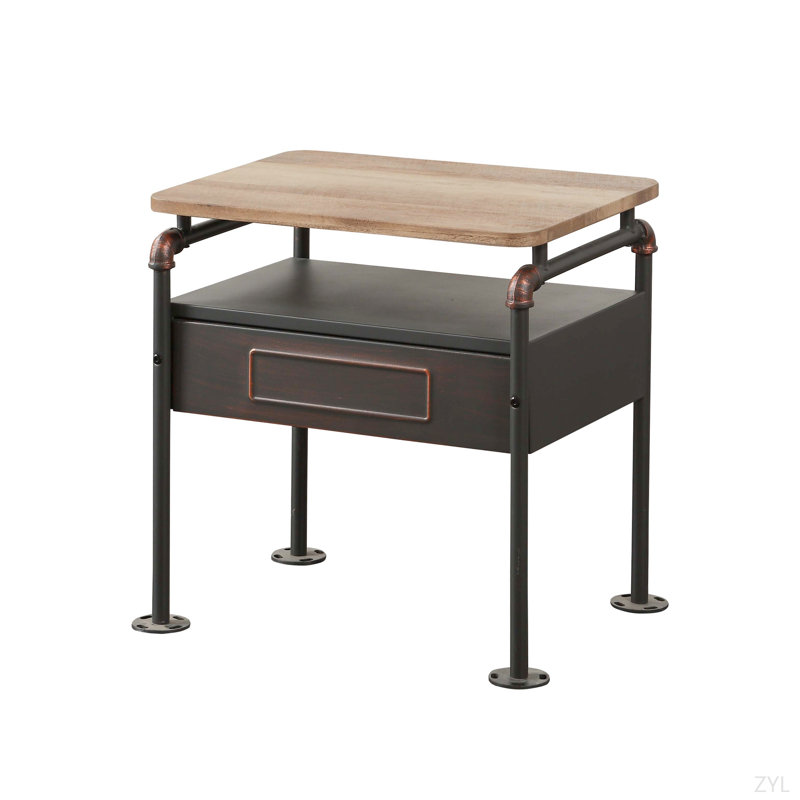 Table de chevet finition chêne antique et gris sablé
