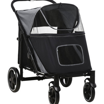 Poussette de taille moyenne - antichoc, ventilation en filet, rangement, grande grise avec porte