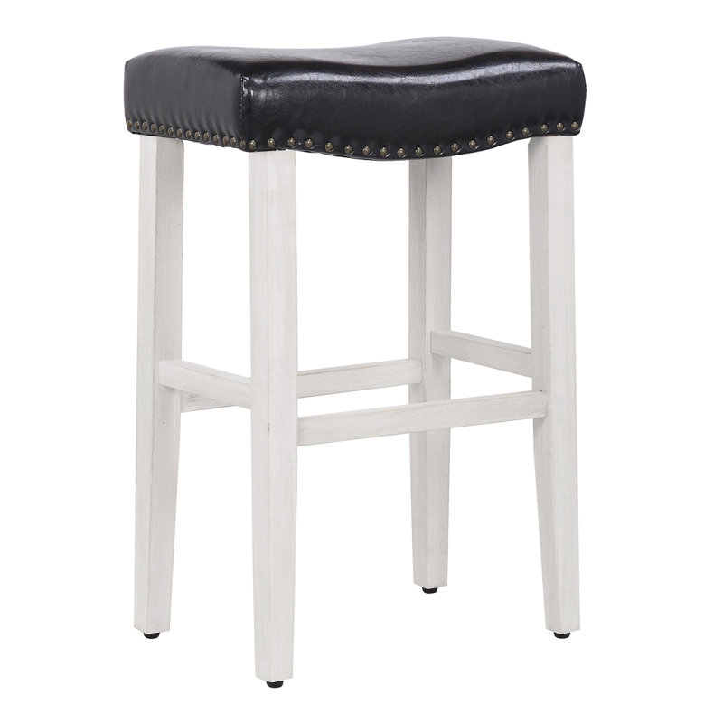 Tabouret de bar et de comptoir rembourré Jameson, Tabouret de bar (siège d'une hauteur de 29 po), Noir / blanc