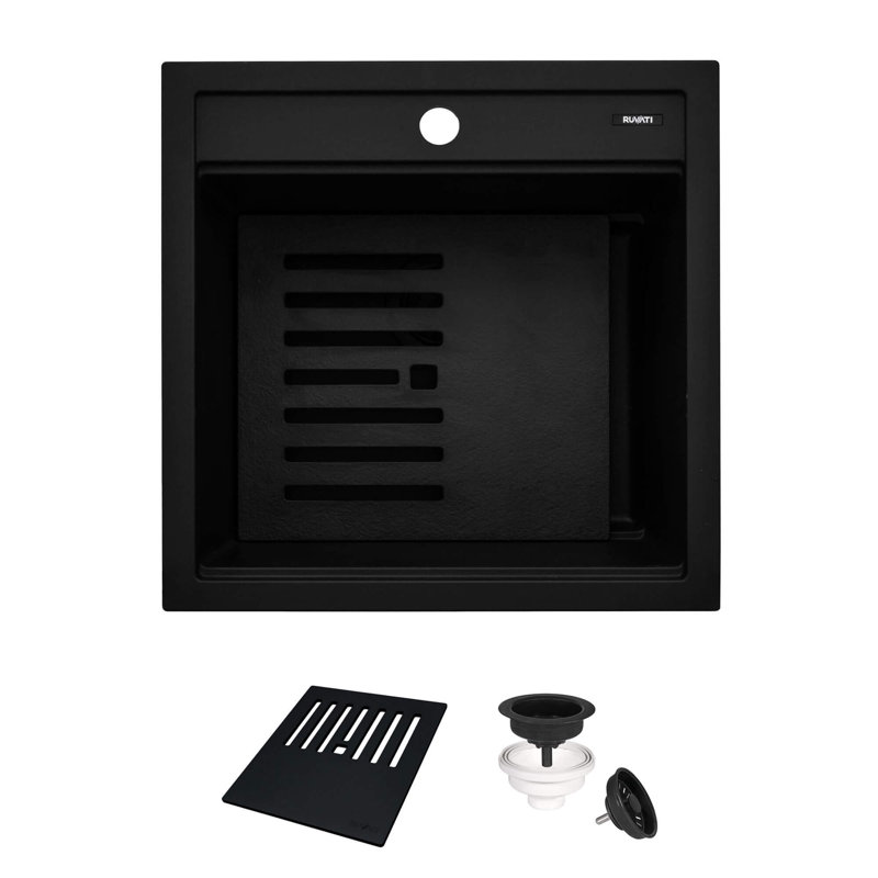 20'' L Drop-In Triple Bowl Granite Composite Kitchen Sink, Black