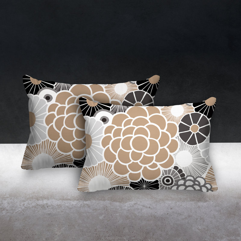 Coussin lombaire floral intérieur / extérieur, Beige
