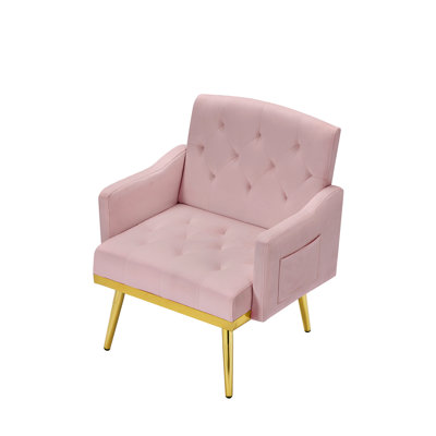 Pink Velvet Armchair With Metal Legs - To Stains And Spills Comfortable Construction