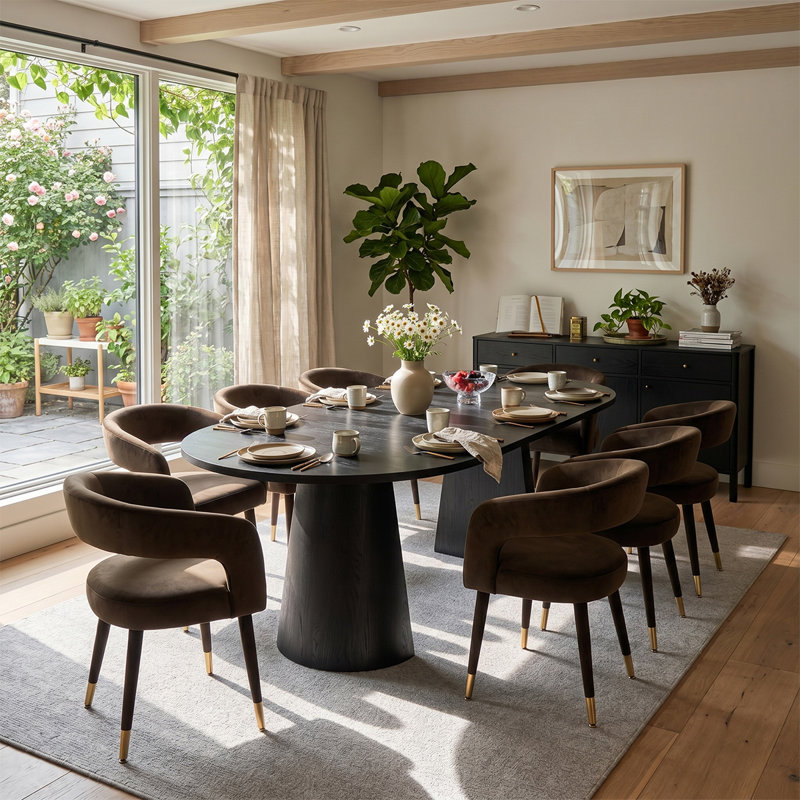 Ensemble de table de salle à manger extensible Modern 47 "à 83" avec chaises rembourrées en velours, Brun