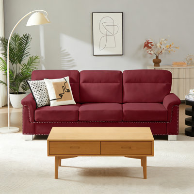 84.2" Modern Compressed Snowfleece Fabric 3-Seater Sofa, For Living Room, Bedroom, Office & Entertainment Spaces, ​Burgundy