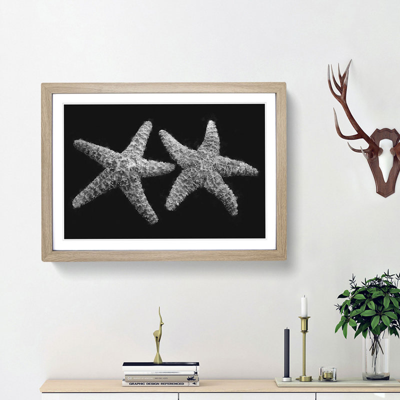 Two Starfish - Picture Frame Graphic Art Print, Oak Framed, 24cm H x 33cm W x 2cm D
