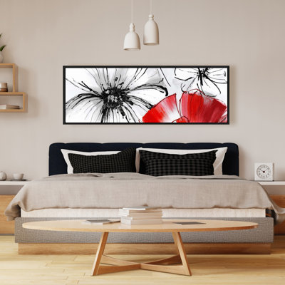 Red And White Flowers Sketch Print On Canvas