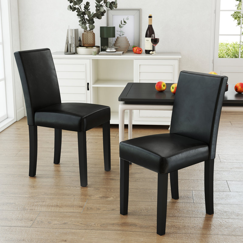 18.9'' H Upholstered Solid Wood Parsons Dining Chairs, Black Leather