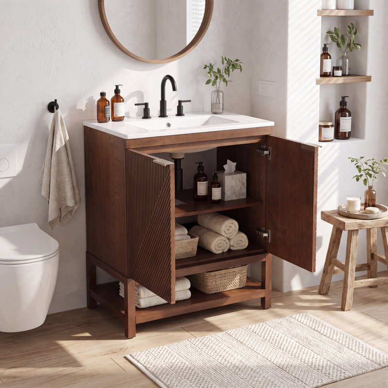 Meuble-lavabo en bois massif 30 po avec lavabo en céramique