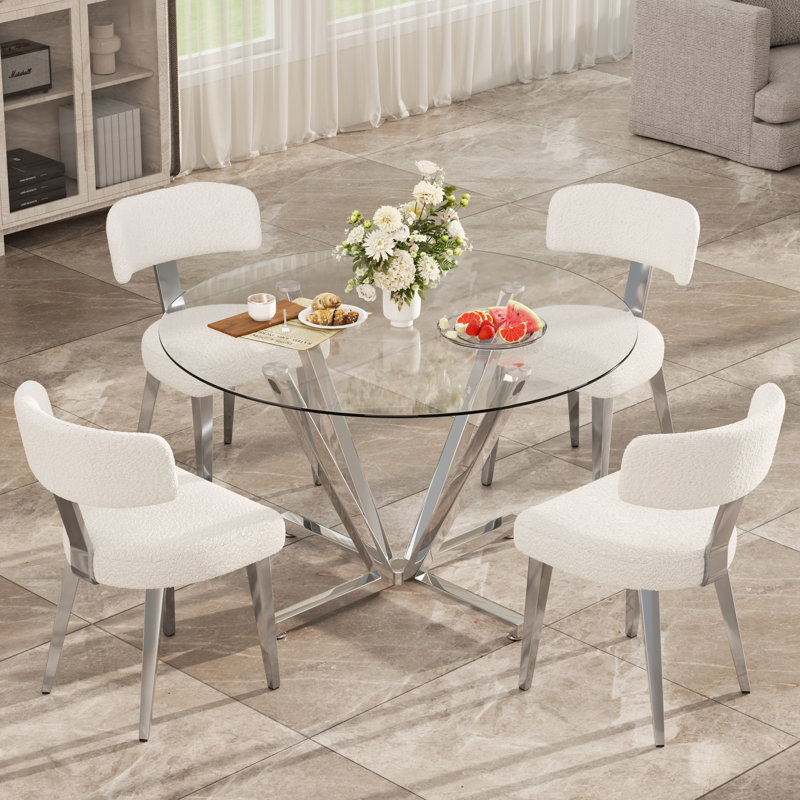 Ensemble de salle à manger Fultz, Ensemble de cinq pièces : table, quatre chaises, White/Silver