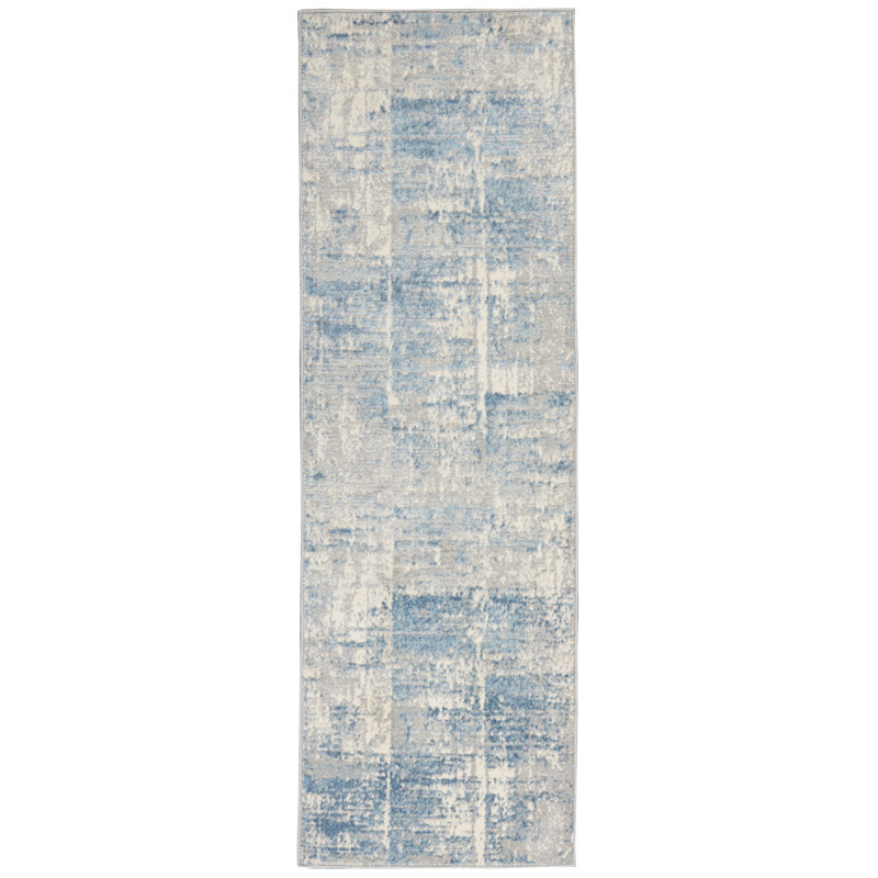 Tapis gris / bleu à motif abstrait Lyndsey, Tapis de couloir 2 pi 3 po x 7 pi 3 po