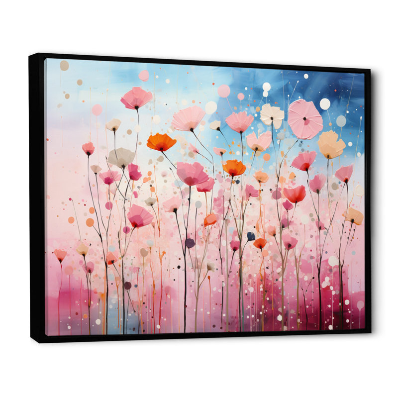 Swanfield rose pastel pastiche sur toile, Cadre flottant noir, H 12 po x l 20 po x P 1 po