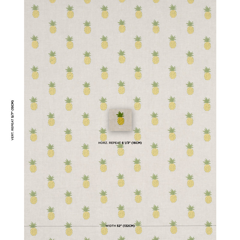 Pineapple Embroidery Fabric, Green/Natural