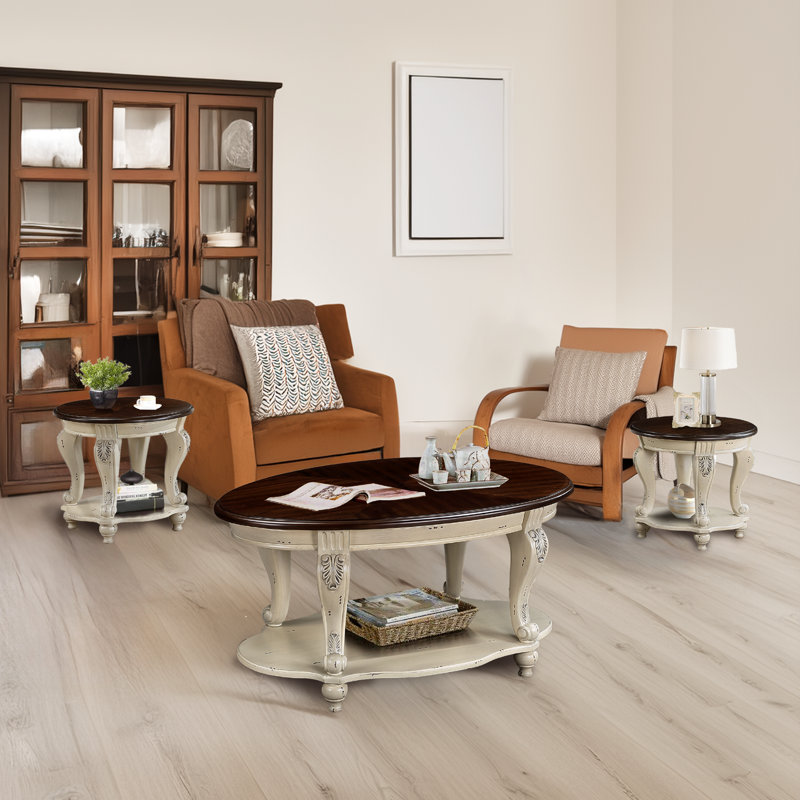  Dessus du dessus (conception à aspect ébréché): ensemble de table basse de salon 220, table basse et table d'appoint deux pièces pour bureau, salon, appartement, beige et plateau espresso (conception à aspect ébréché) 