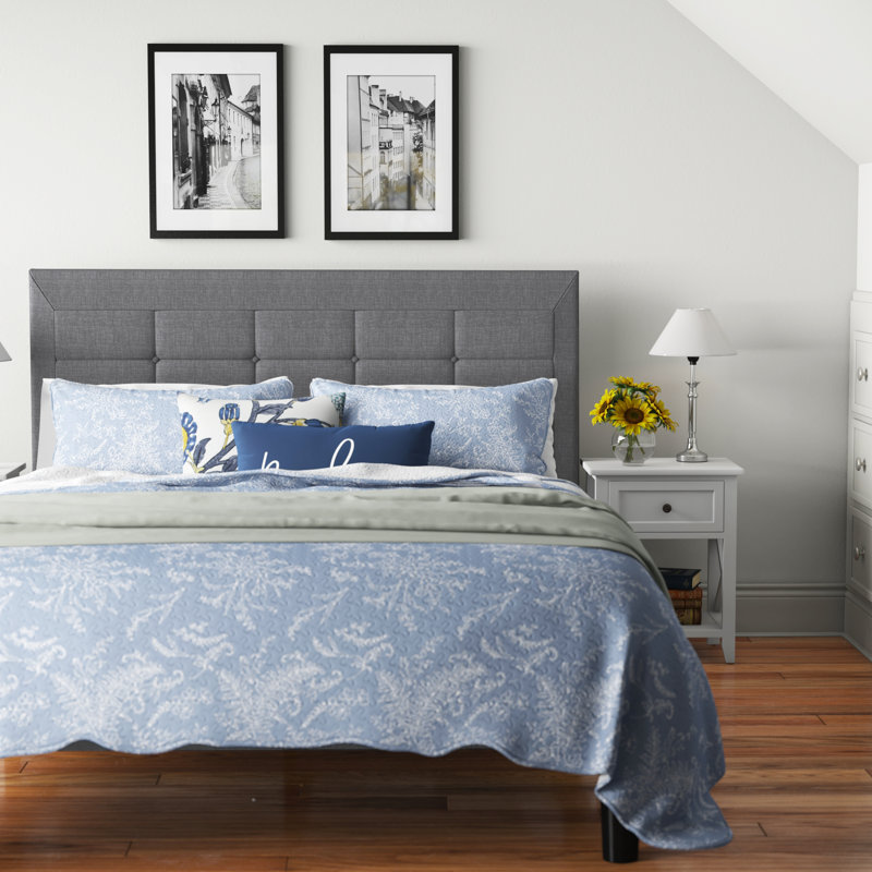 Mueller Upholstered Metal Platform Bed, Gray, King