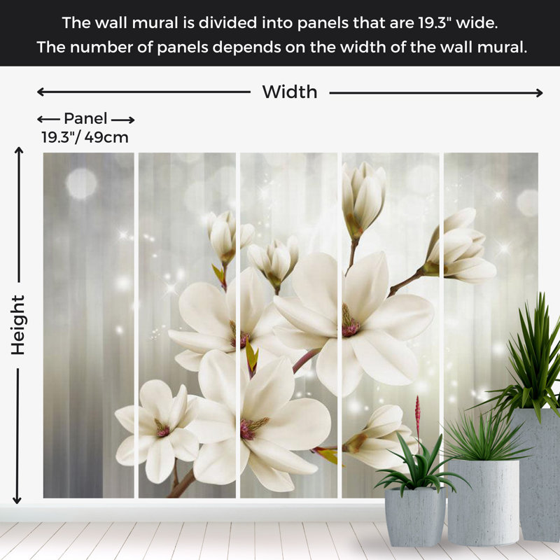 Murale florale pelez et collez - Orchidées scintillantes, L 115 po x L 82 po