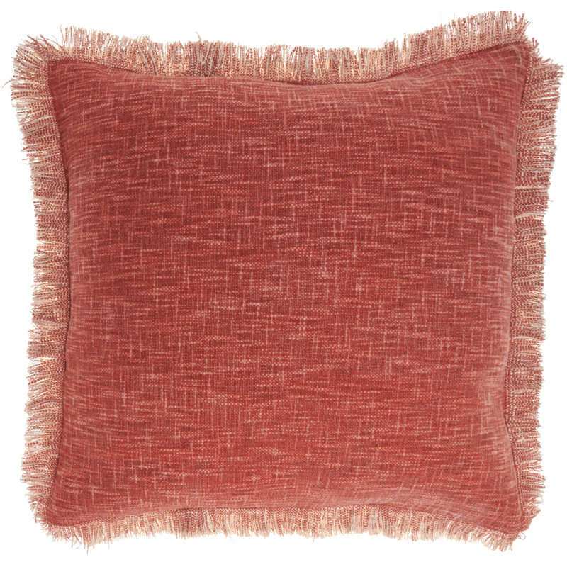 Rust Cotton Fringed 22" Square Throw Pillow
