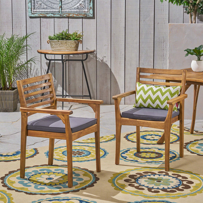 Chaises de salle à manger en bois d'acacia avec sièges en osier, ensemble de 2